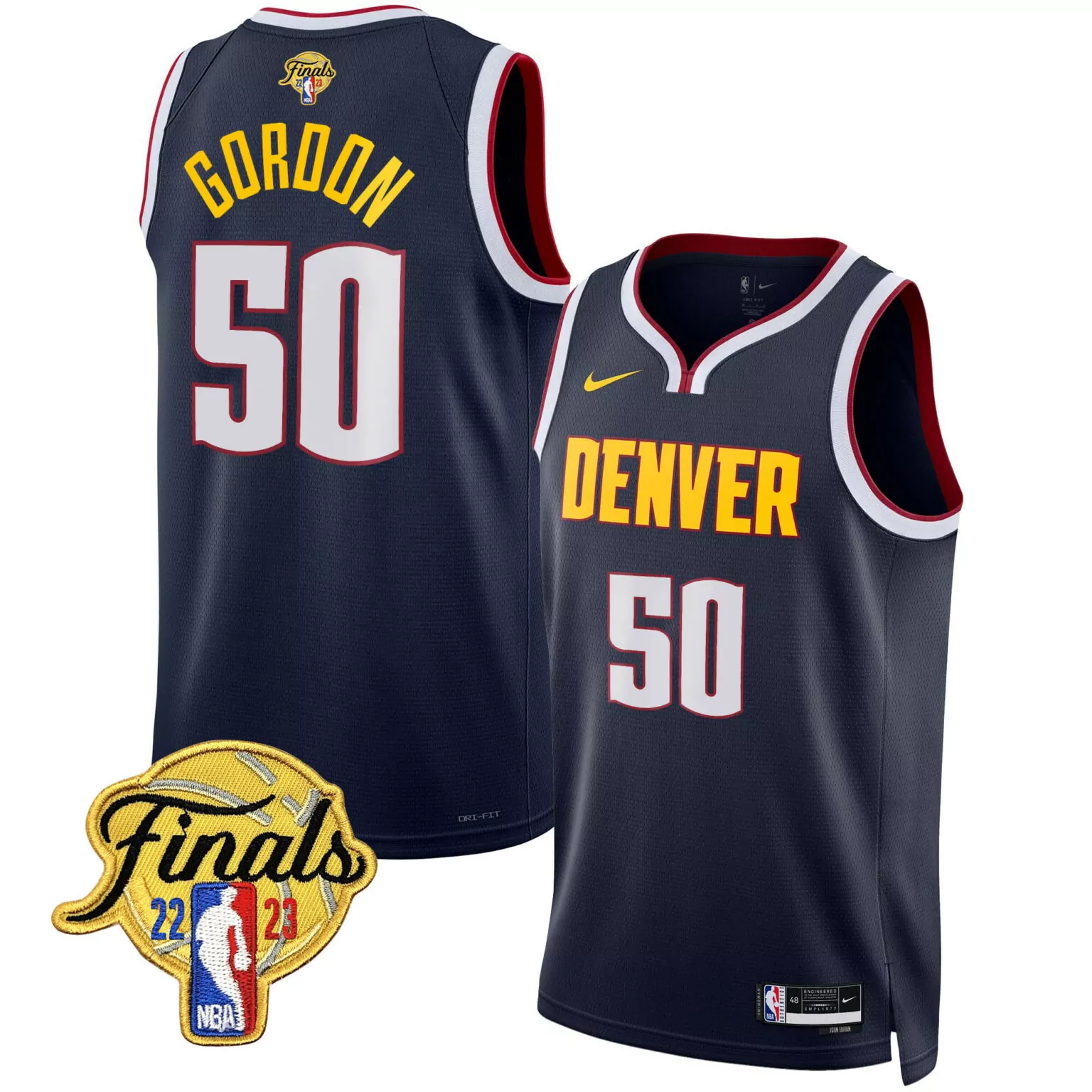 Aaron Gordon 50 Denver Nuggets Jersey Navy 2023 Finals Men Yellow White Red Icon