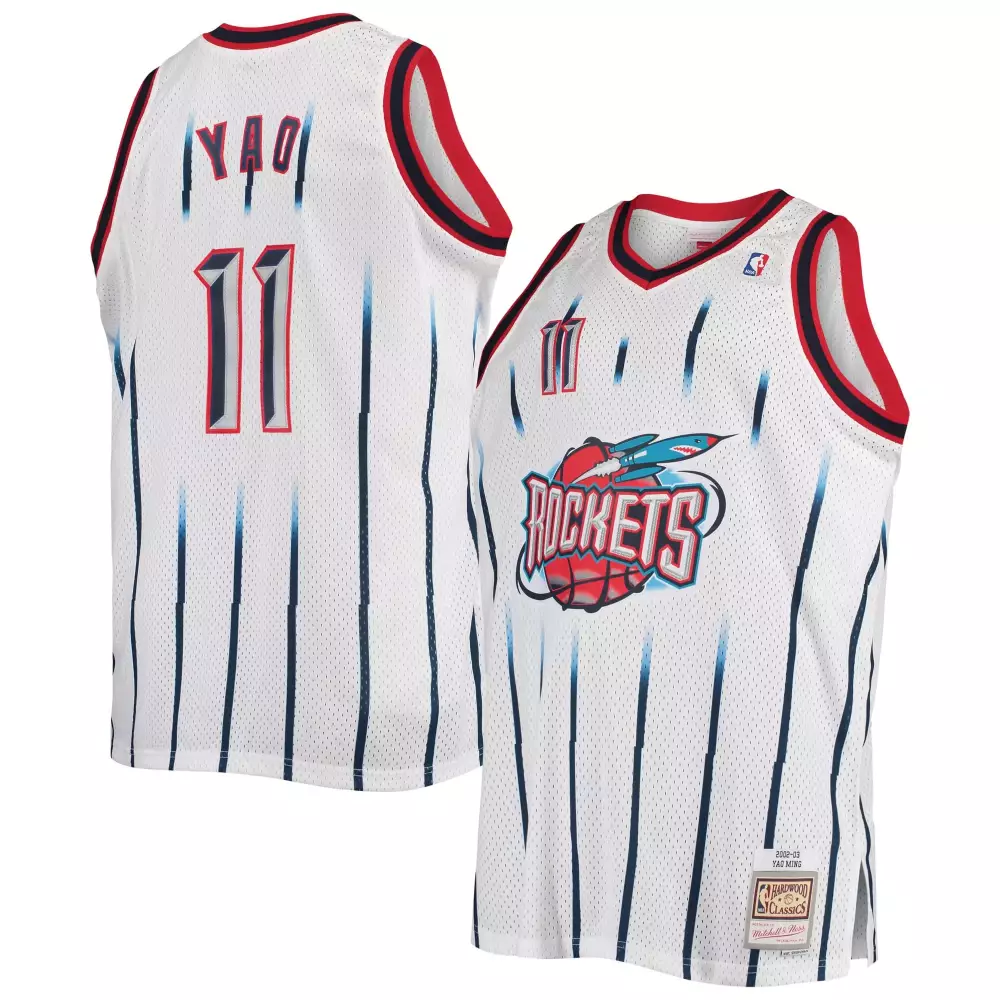 Yao Ming 11 Rockets Jersey White 2002-03 Mitchell Ness Hardwood Classics Men Red