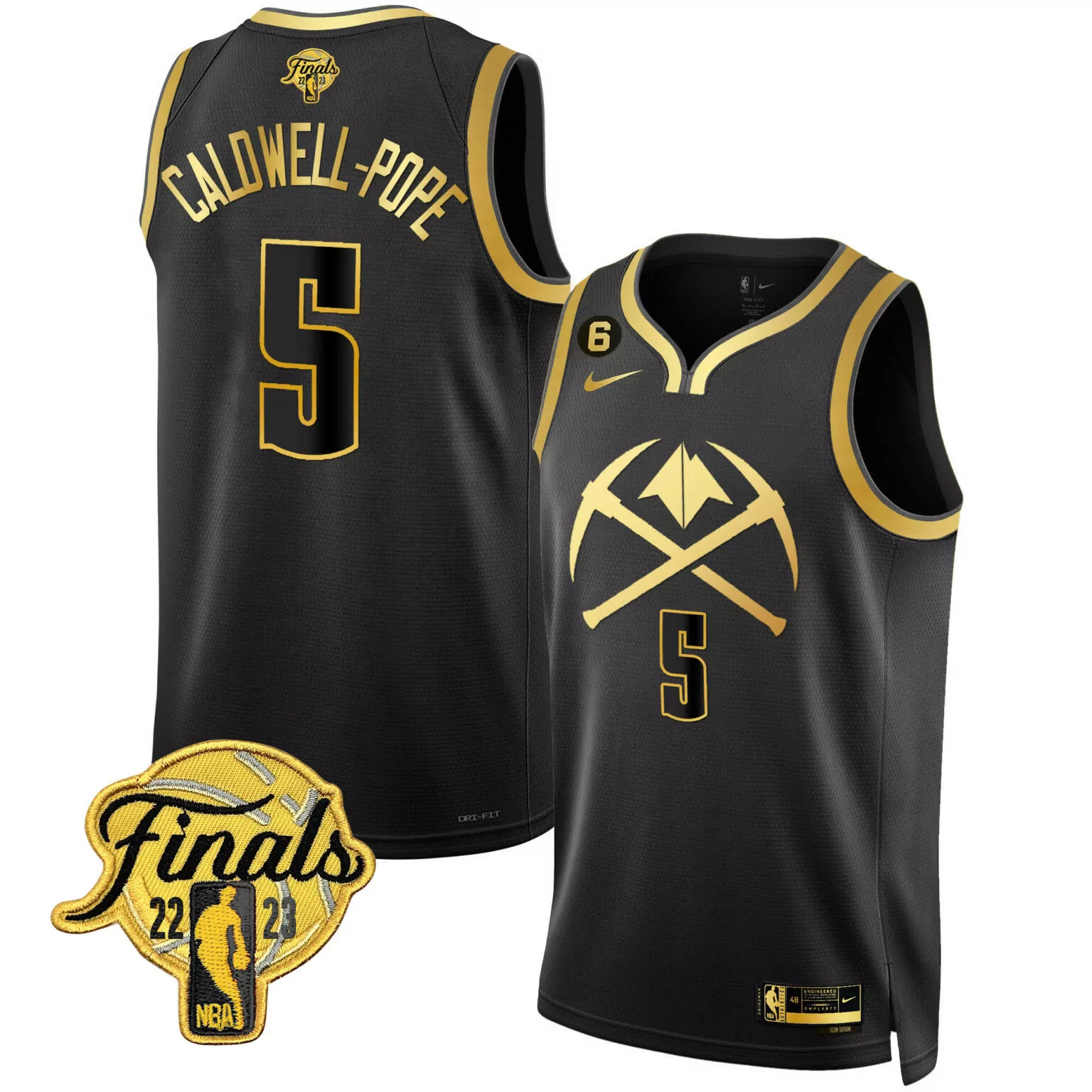 Caldwell Pope 5 Denver Nuggets Jersey Black NBA Finals 2023 Men Gold v2 All Stitched