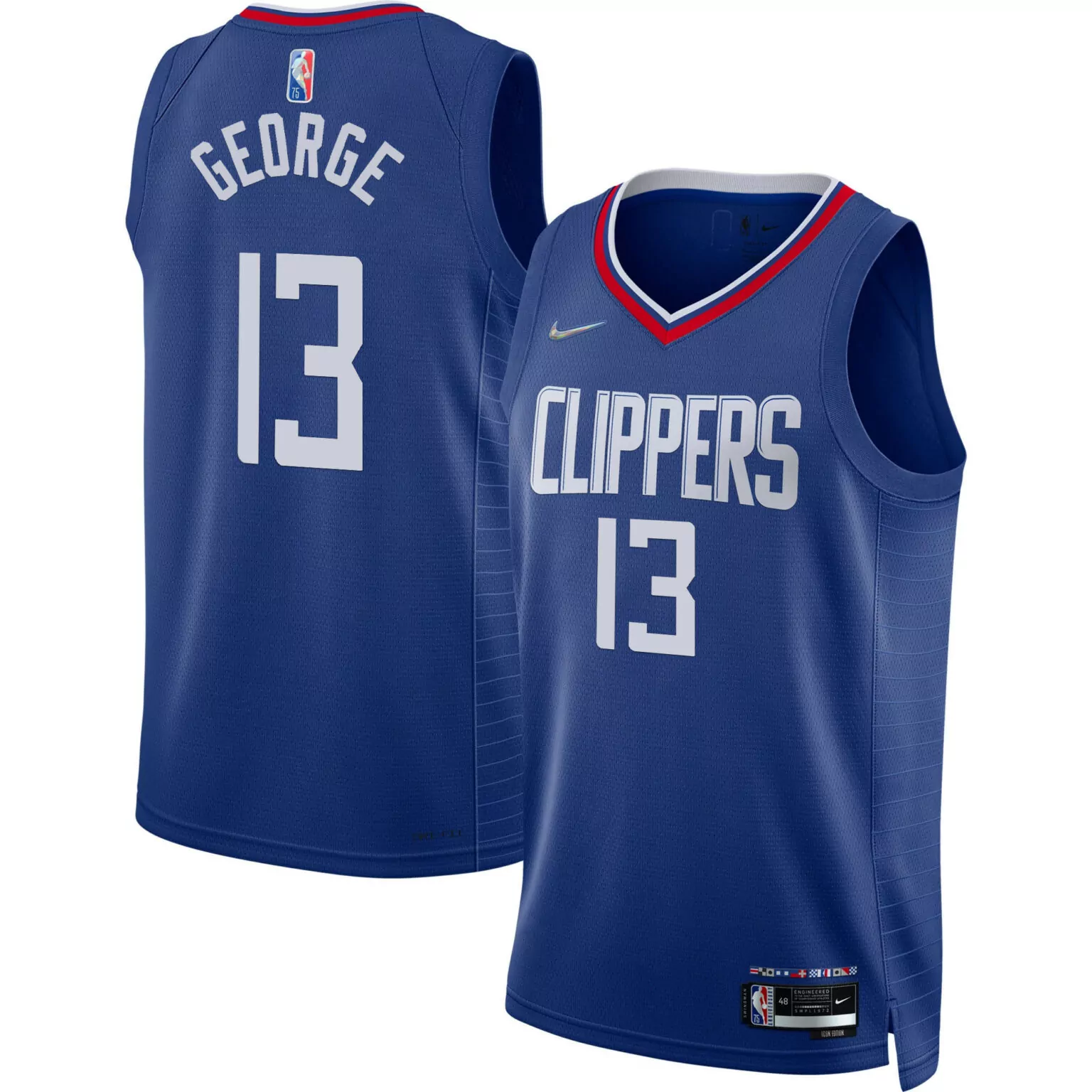 Paul George 13 Clippers Jersey Blue 75th Anniversary Men Replica White Red Icon Swingman