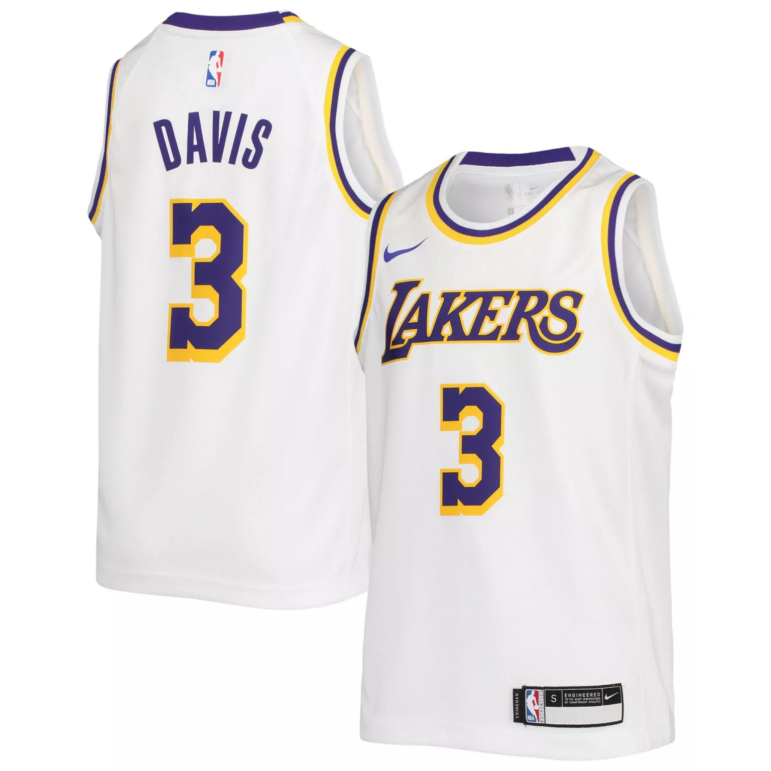 Davis 3 Lakers Jersey White Men Replica Purple Yellow