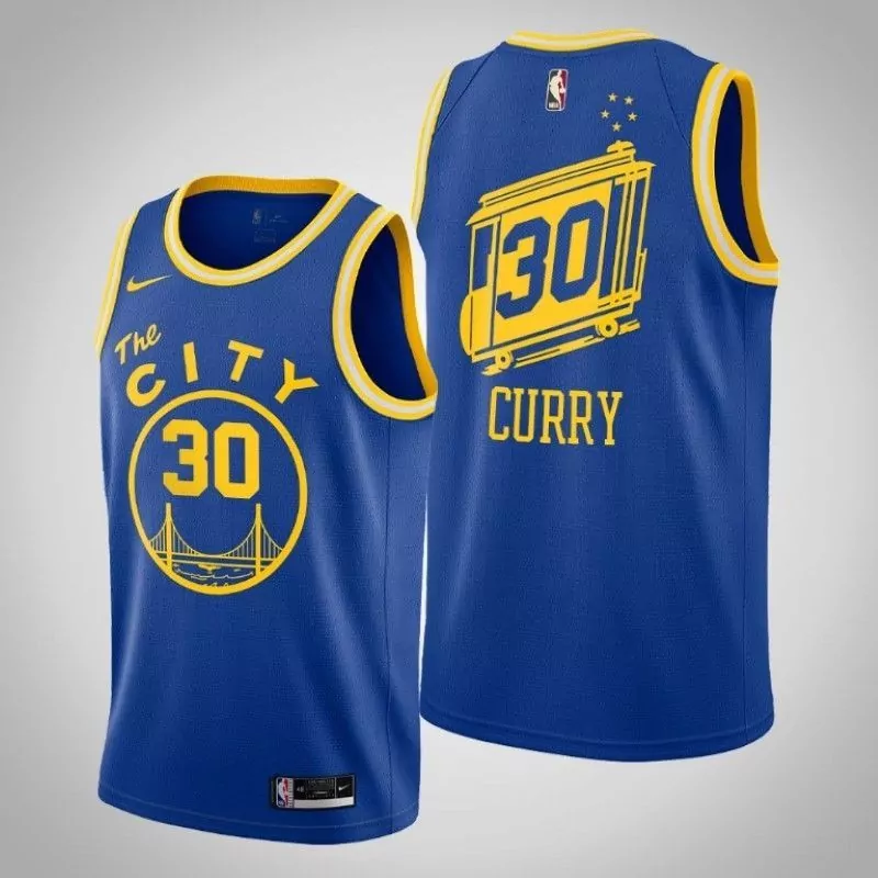 Stephen Curry 30 Jersey Royal Blue The City Golden State Warriors Men Swingman Yellow