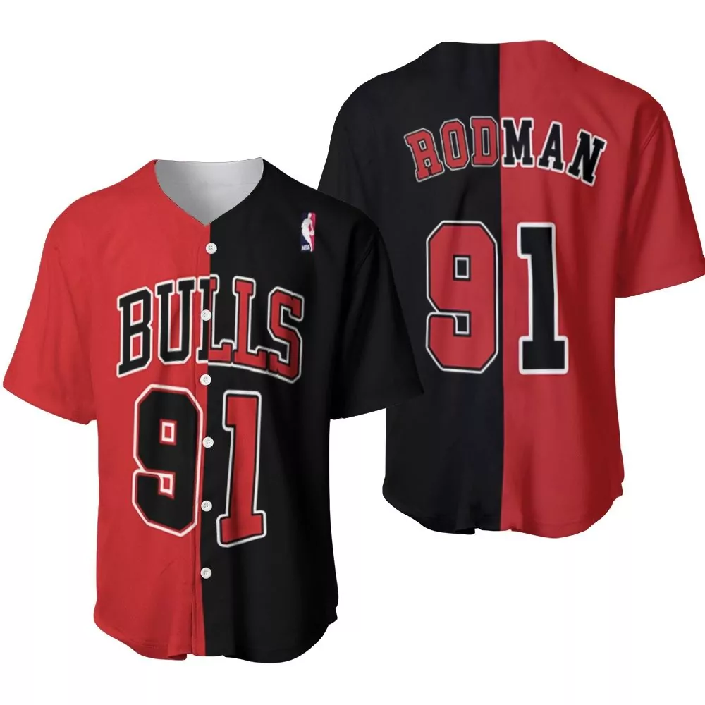 Dennis Rodman 91 Chicago Bulls Jersey Red Men Split Black Throwback