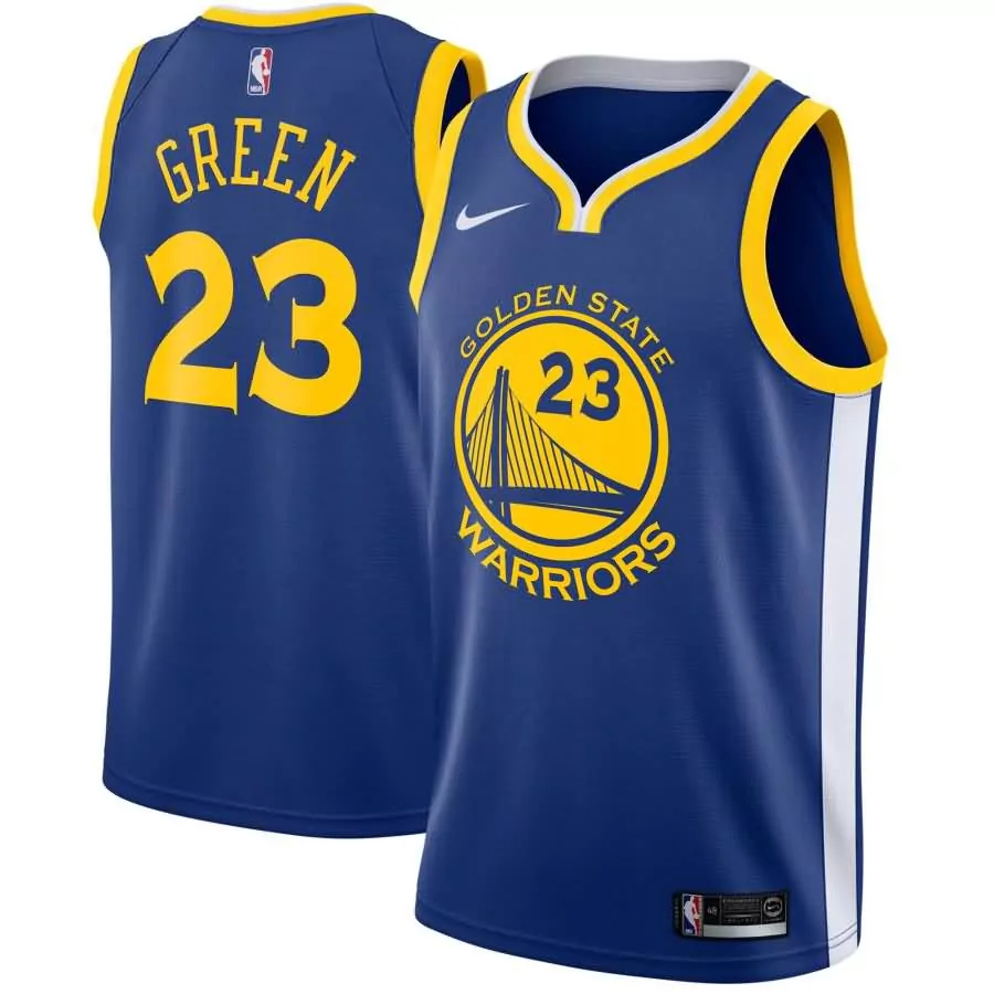 Draymond Green 23 Jersey Blue Golden State Warriors Men Yellow White Swingman Icon