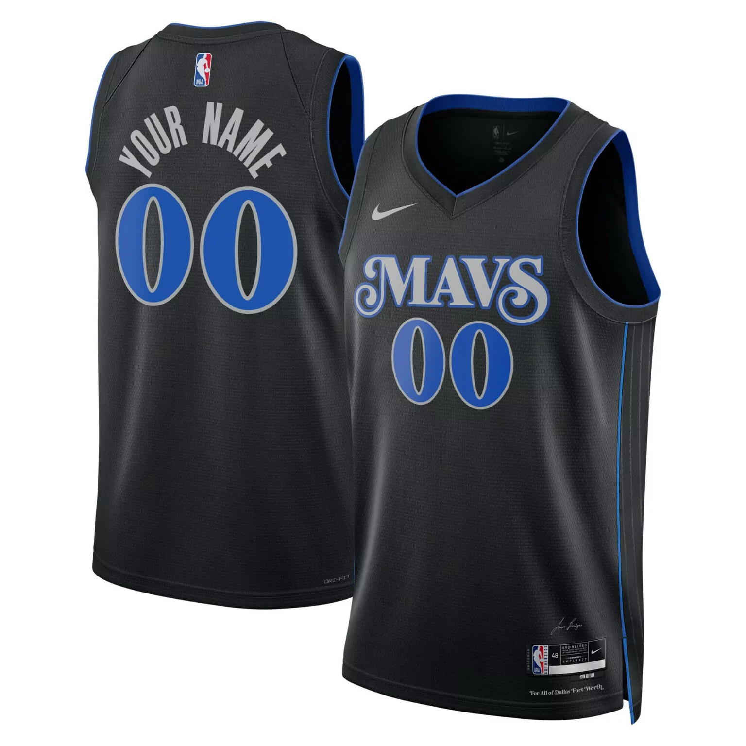 Custom Dallas Mavericks Jersey Black City Edition Men Blue Silver Swingman All Stitched