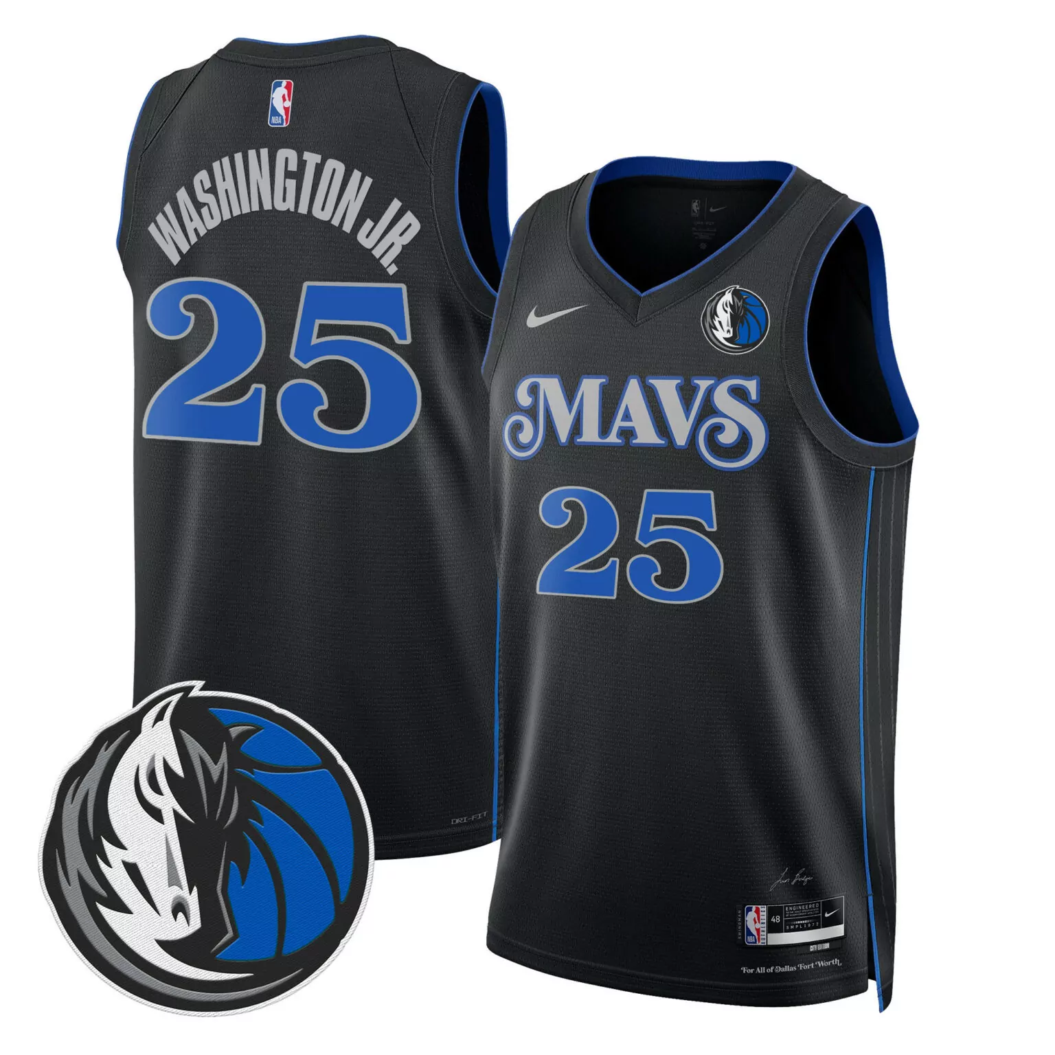Washington Jr. 25 Jersey Black City Edition Dallas Mavericks Men Swingman Blue Gray