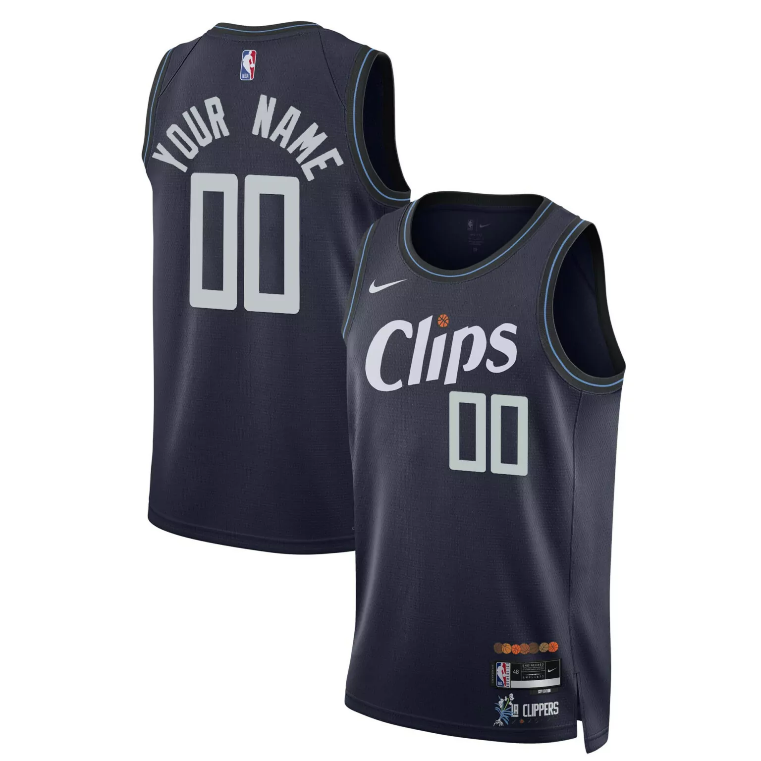 Custom Clippers Jersey Navy City Edition Men Standard Light Blue White Swingman All
