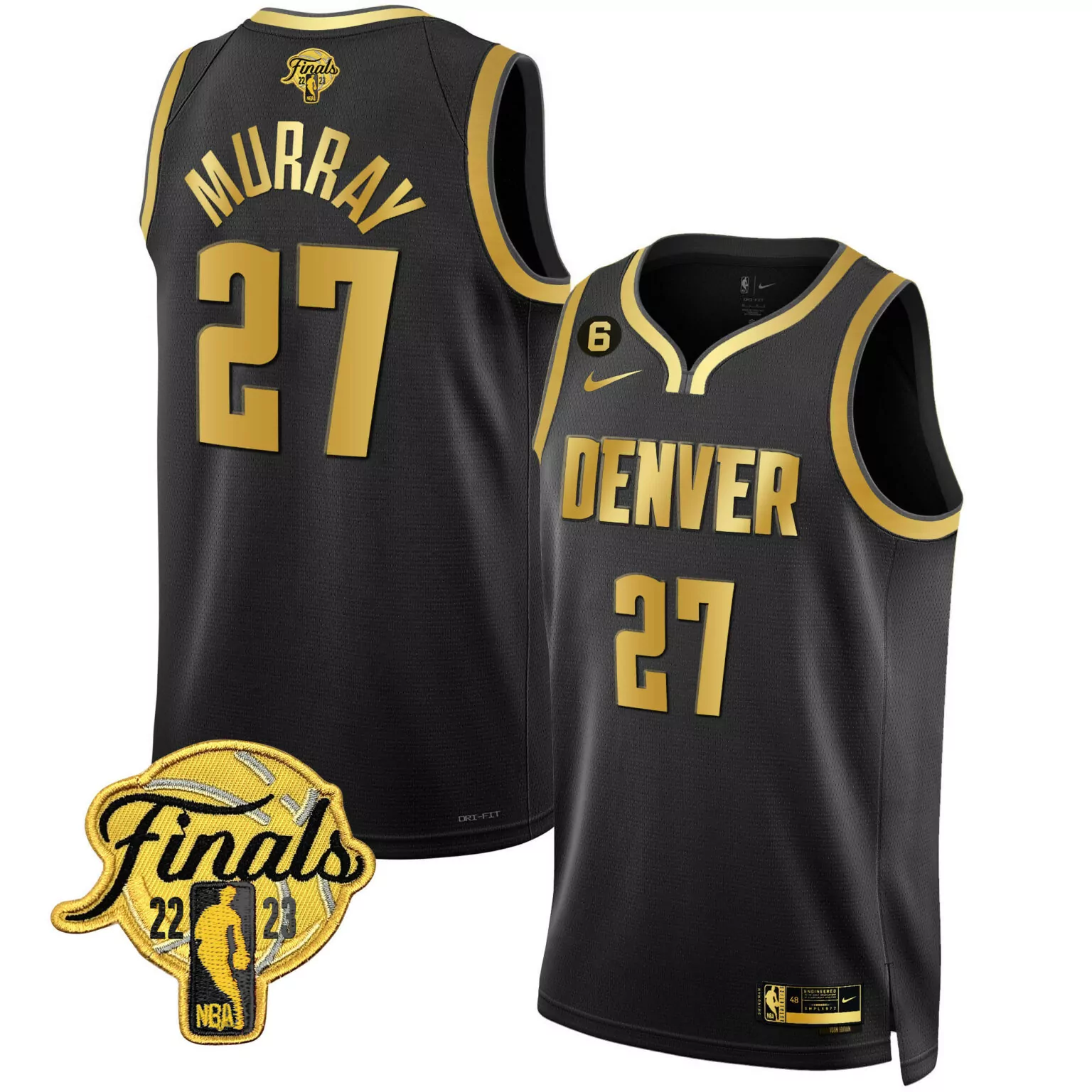 Jamal Murray 27 Denver Nuggets Jersey Black NBA Finals 2023 Men Player Gold All Stitched