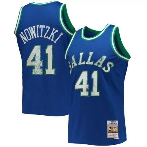Dirk Nowitzki 41 Dallas Mavericks Jersey Blue Men Green White Classics Anniversary