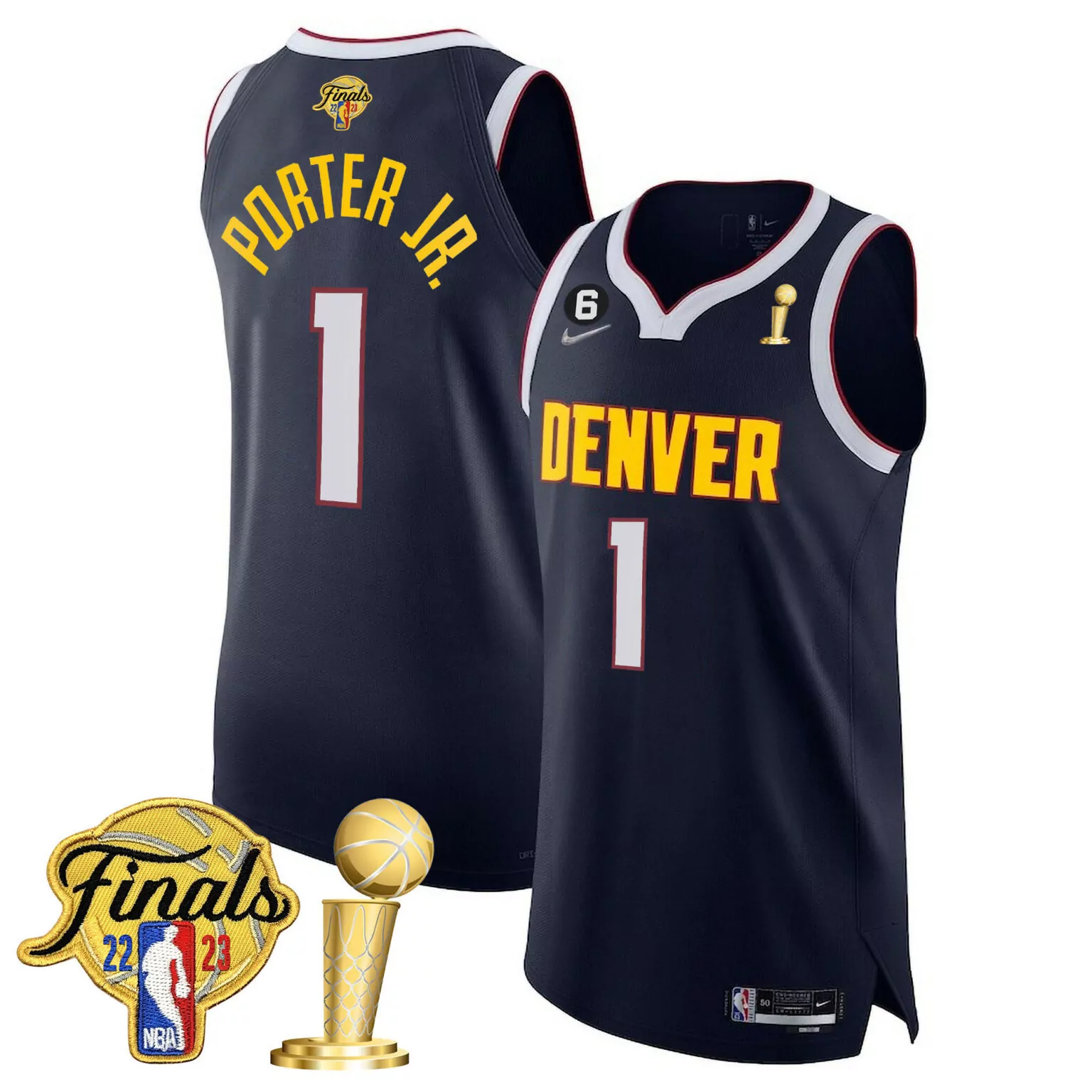 Porter Jr. 1 Denver Nuggets Jersey Navy NBA Finals 2023 Men Yellow White Red Collection