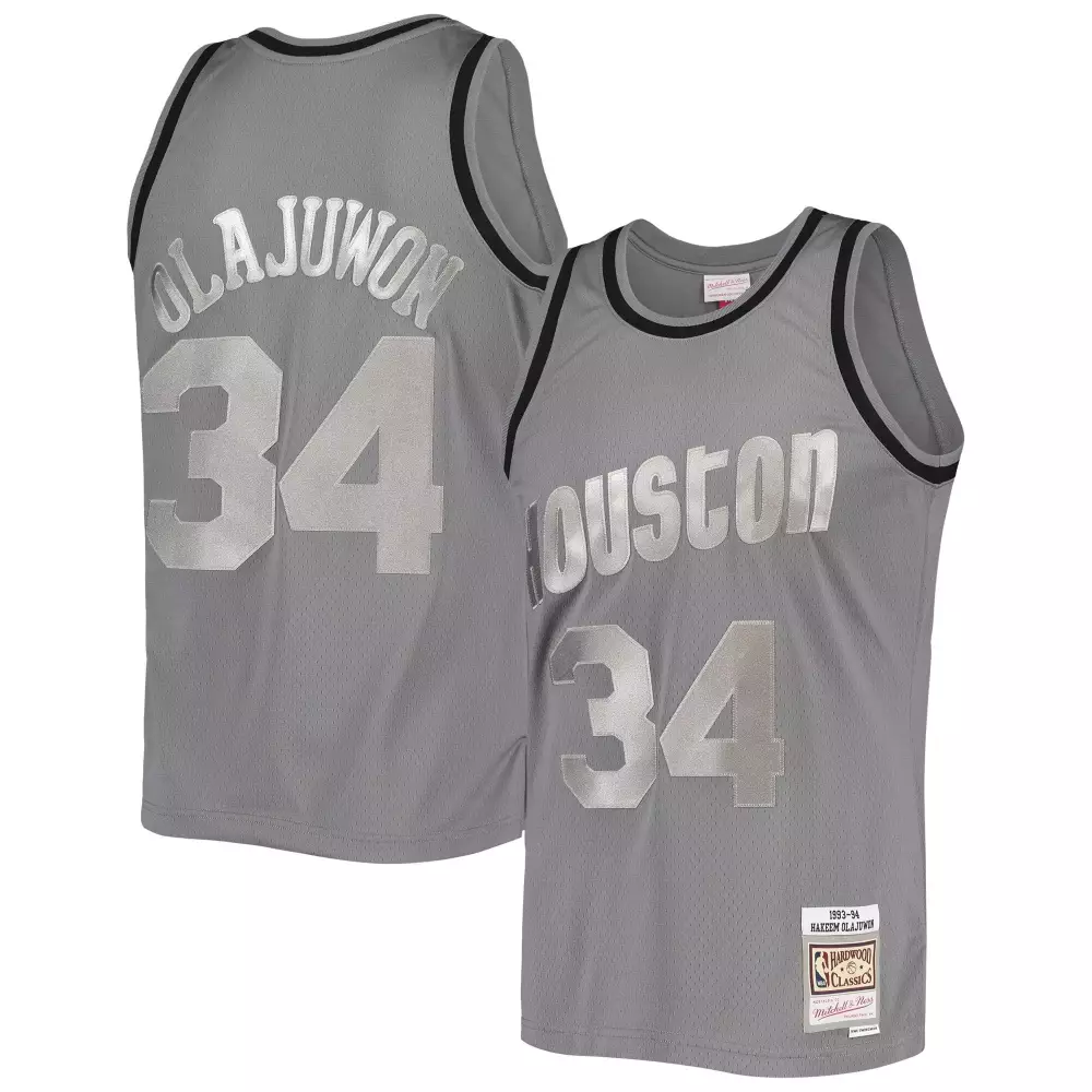 Hakeem Olajuwon 34 Houston Jersey Gray 1993-94 Hardwood Classics Men Black Retired