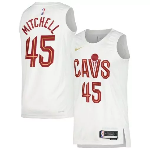 Donovan Mitchell 45 Cavaliers Jersey White Men Swingman Maroon Gold Unisex