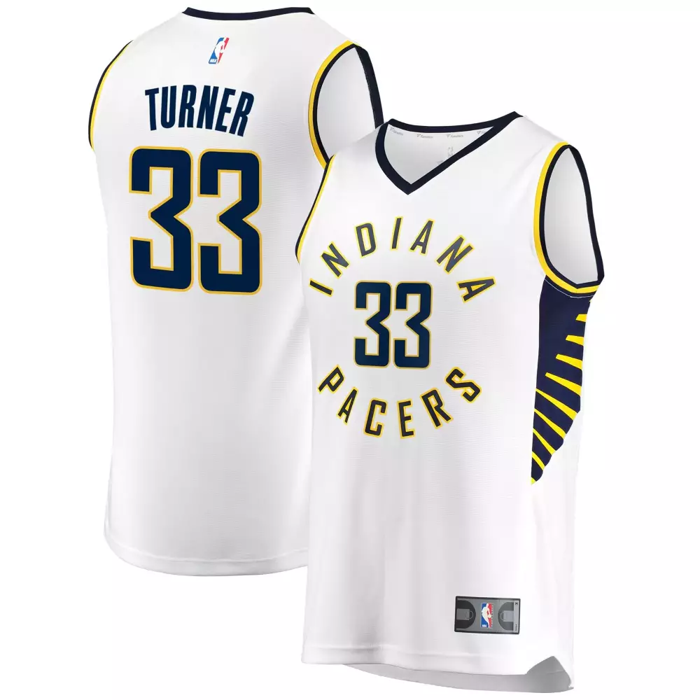 Myles Turner 33 Indiana Pacers Jersey White Men Navy Blue Yellow