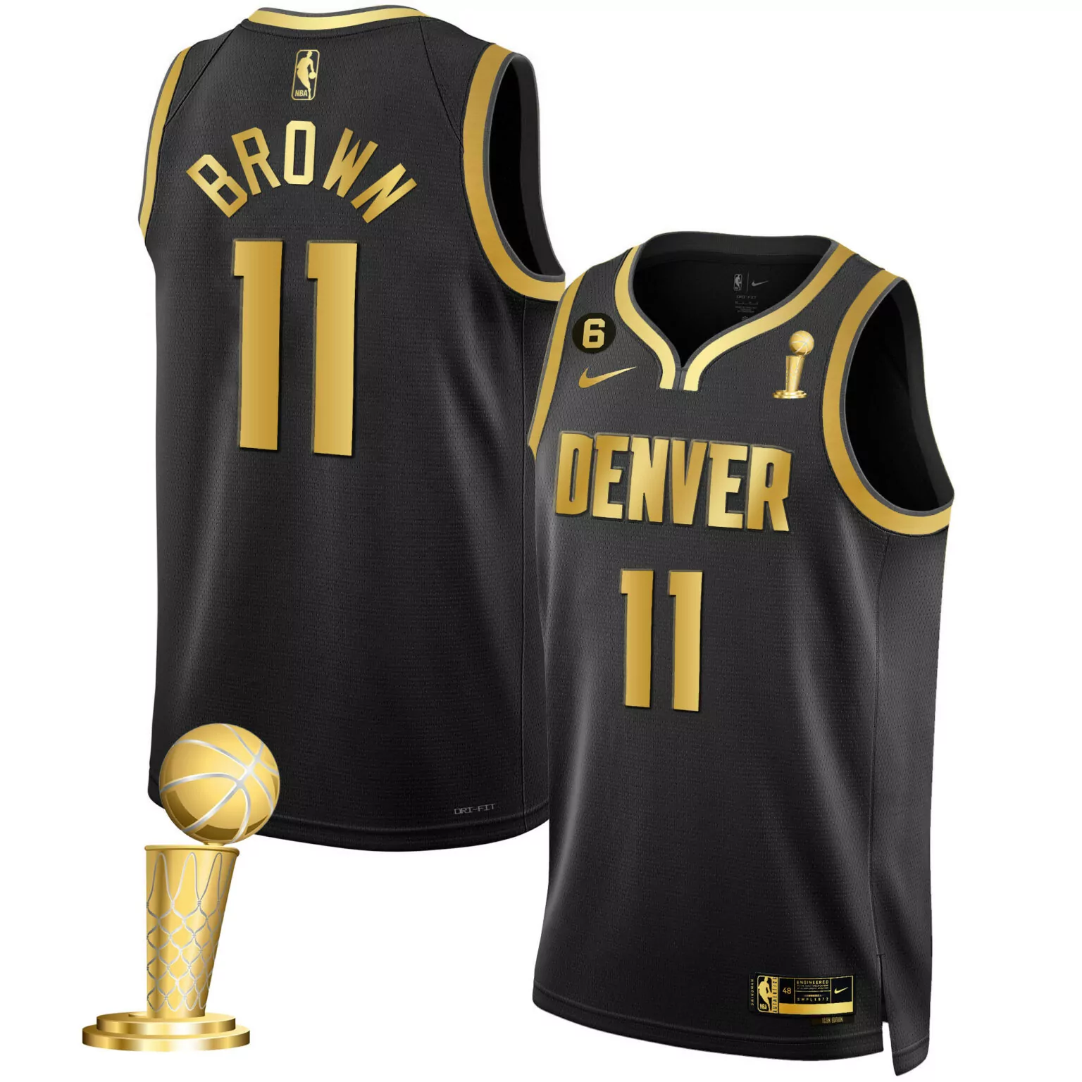 Bruce Brown 11 Denver Nuggets Jersey Black NBA Finals Larry O'brien Championship Trophy