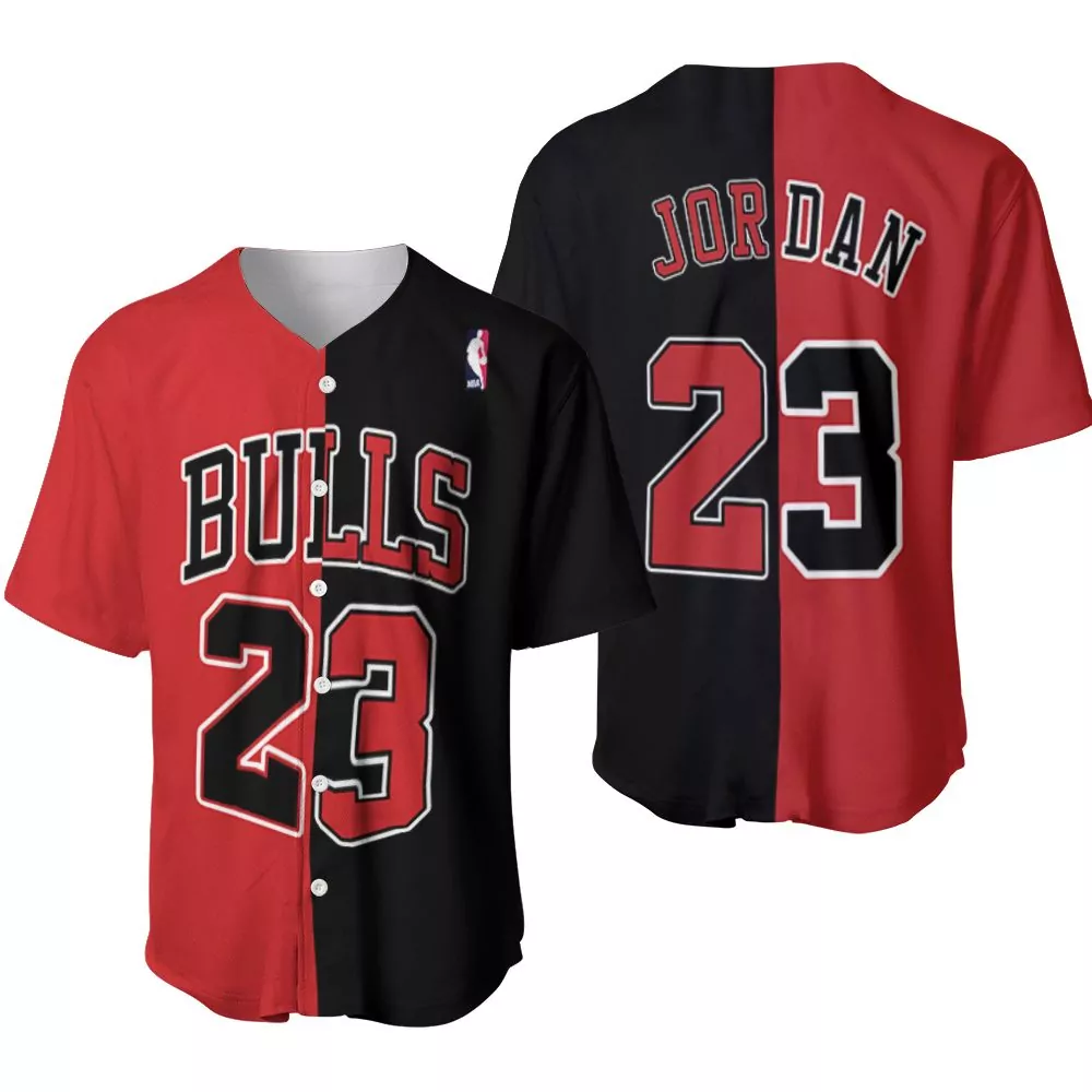 Michael Jordan 23 Chicago Bulls Jersey Black Men Split Design Red Throwback