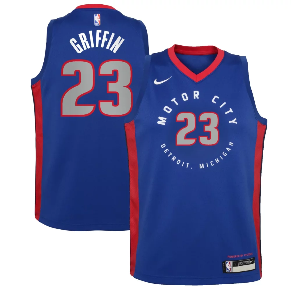 Blake Griffin 23 Detroit Pistons Jersey Blue Men Red Silver Swingman