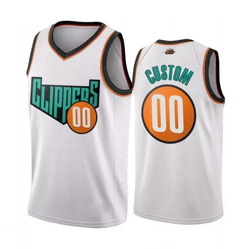 Custom Clippers Jersey White Men Teal Orange Black Personalized