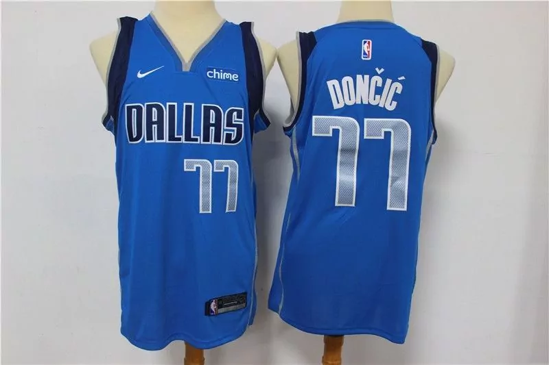 Luka Doncic 77 Dallas Mavericks Jersey Blue Men NBA White Silver