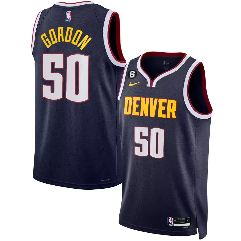 Aaron Gordon 50 Denver Nuggets Jersey Navy Blue Men Yellow Red White Icon Collection