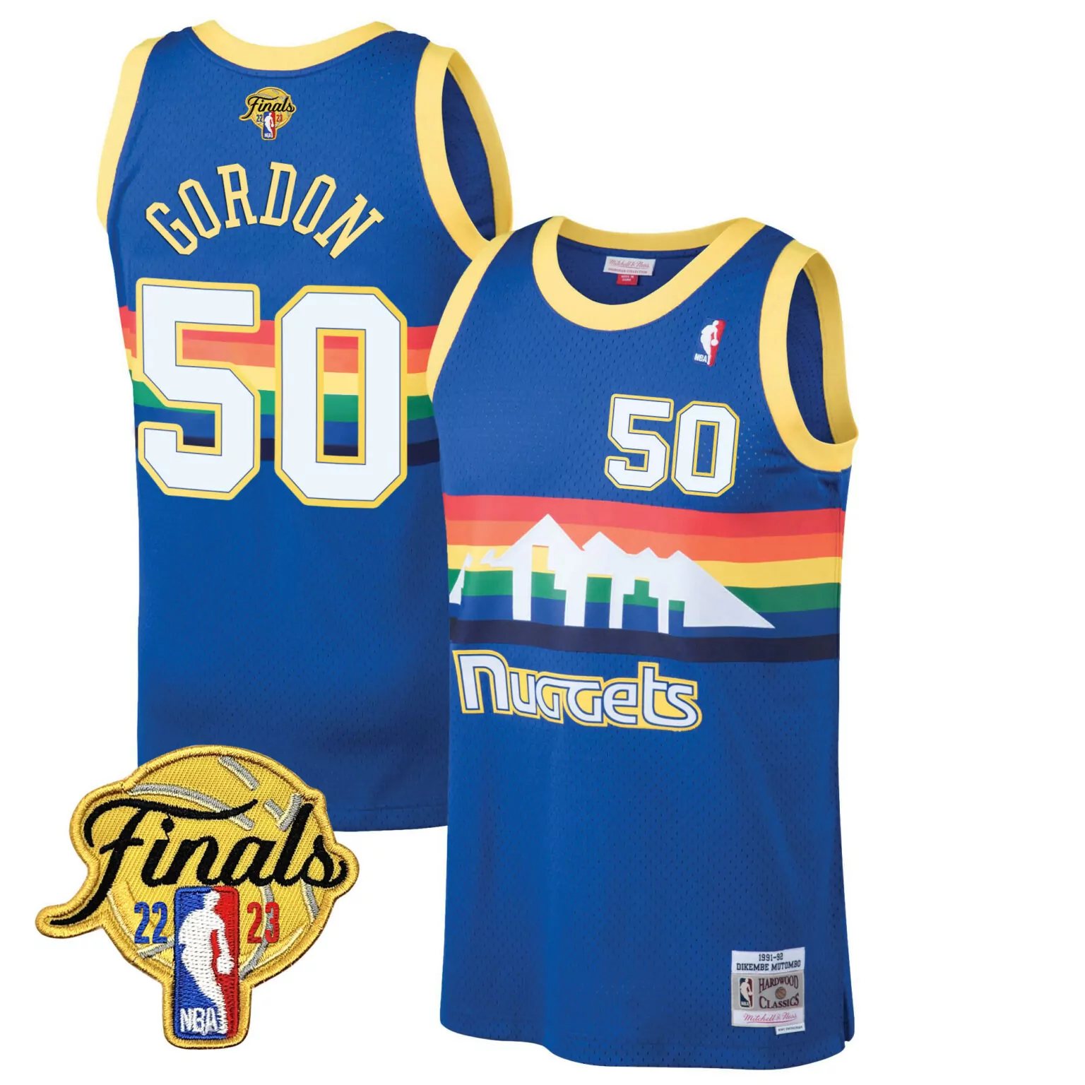 Aaron Gordon 50 Nuggets Jersey Blue Mitchell & Ness Hardwood Classics 1991-92 Dikembe Mutombo Finals 22-23
