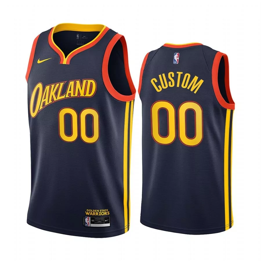 Custom Golden State Warriors Jersey Navy Oakland Men Yellow Orange All Stitched