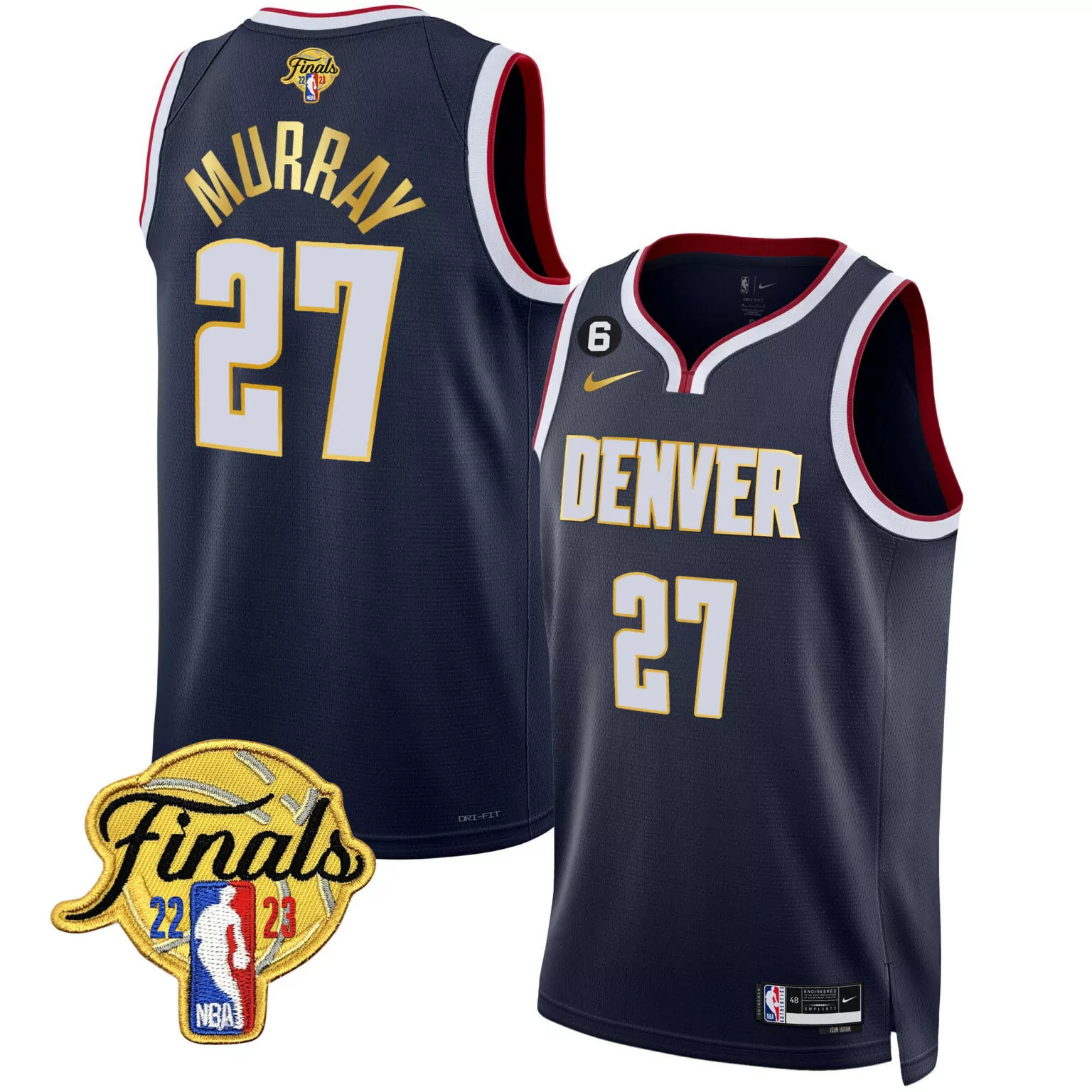 Jamal Murray 27 Denver Nuggets Jersey Navy Finals 2022-2023 Men Gold White Red Icon