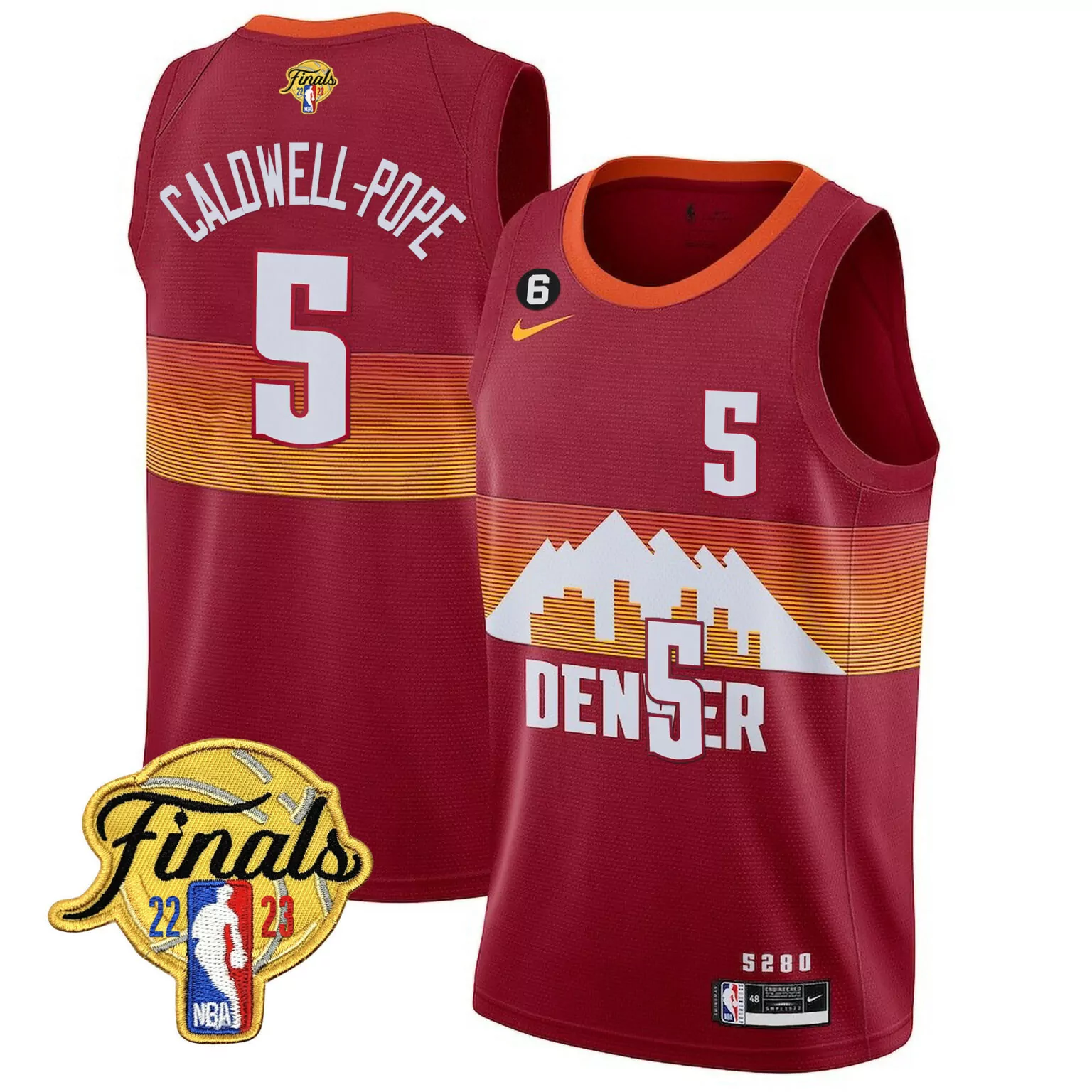 City Caldwell 5 Denver Nuggets Jersey Maroon NBA Finals 2023 2022-2023 Men Orange