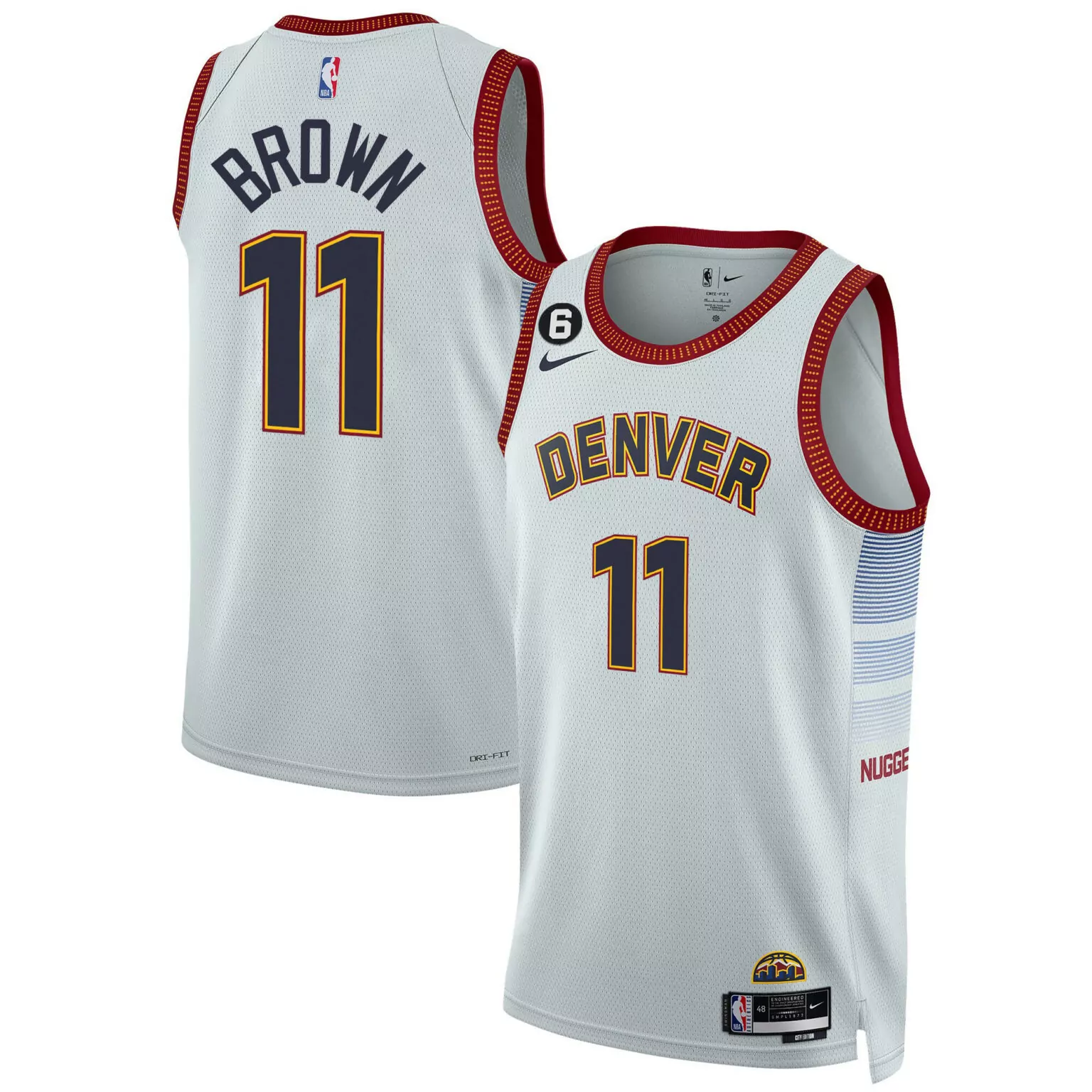 Bruce Brown 11 Denver Nuggets Jersey White City Edition Men Split Design Maroon Navy