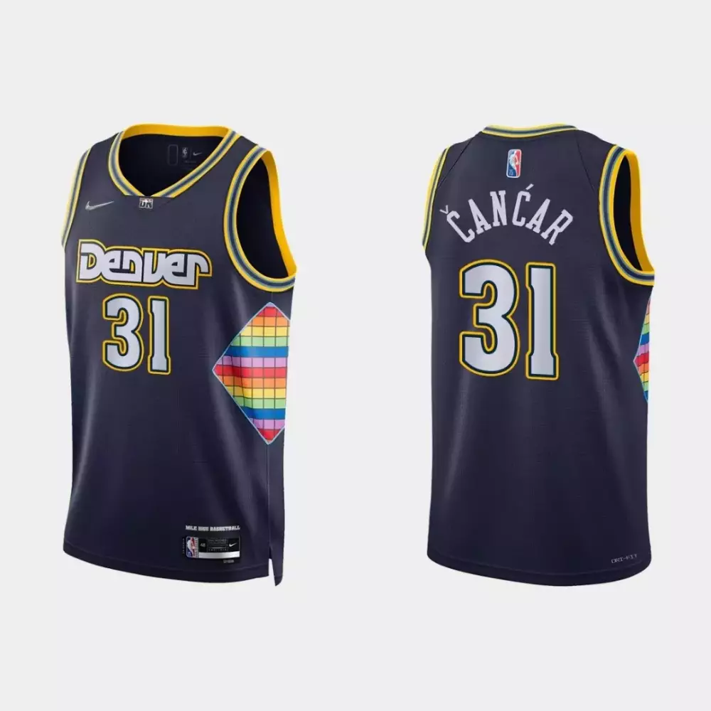 Vlatko Cancar 31 Denver Nuggets Jersey Navy Pride Men Alternate Yellow White
