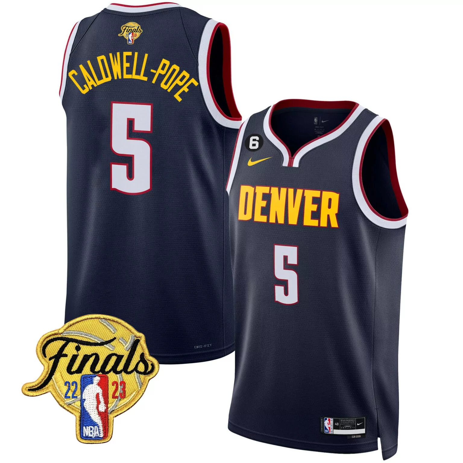 Caldwell Pope 5 Denver Nuggets Jersey Navy NBA Finals 2023 Men Swingman Yellow Red