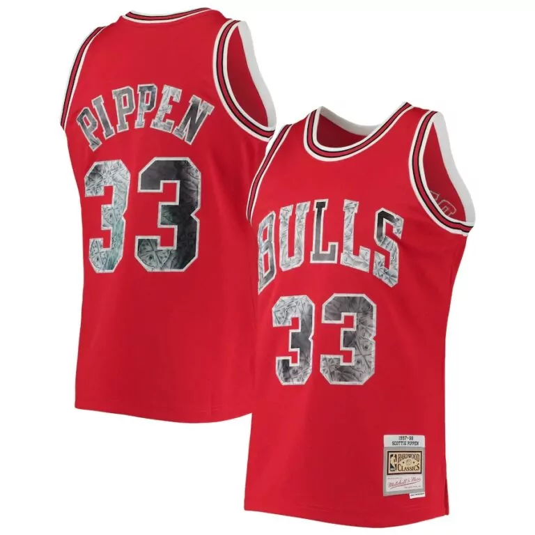 Scottie Pippen 33 Bulls Jersey Red Money Mitchell Ness Hardwood Classics Men Name And Number