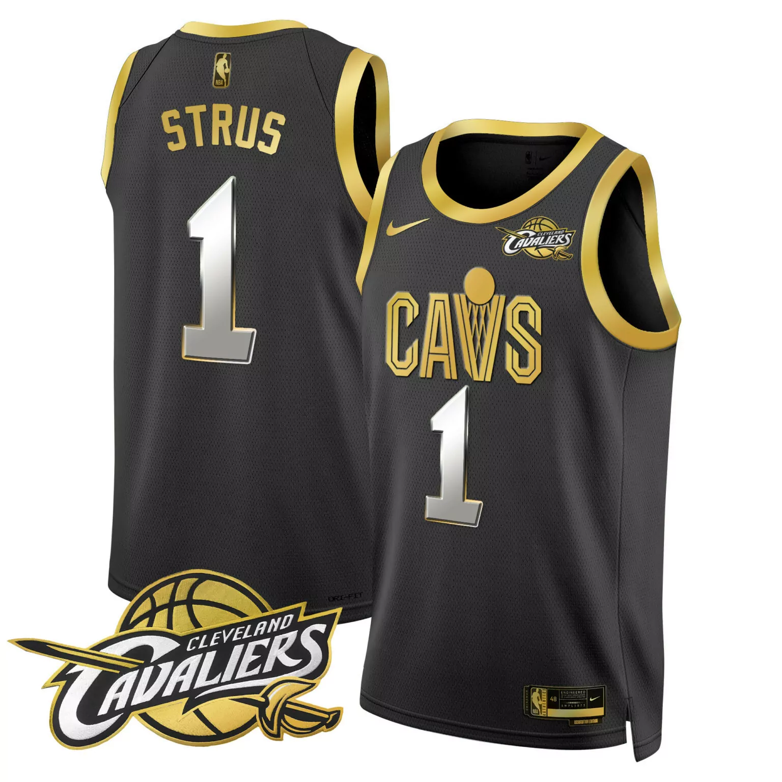 Max Strus 1 Cleveland Cavaliers Jersey Black Association Edition Men Swingman Gold
