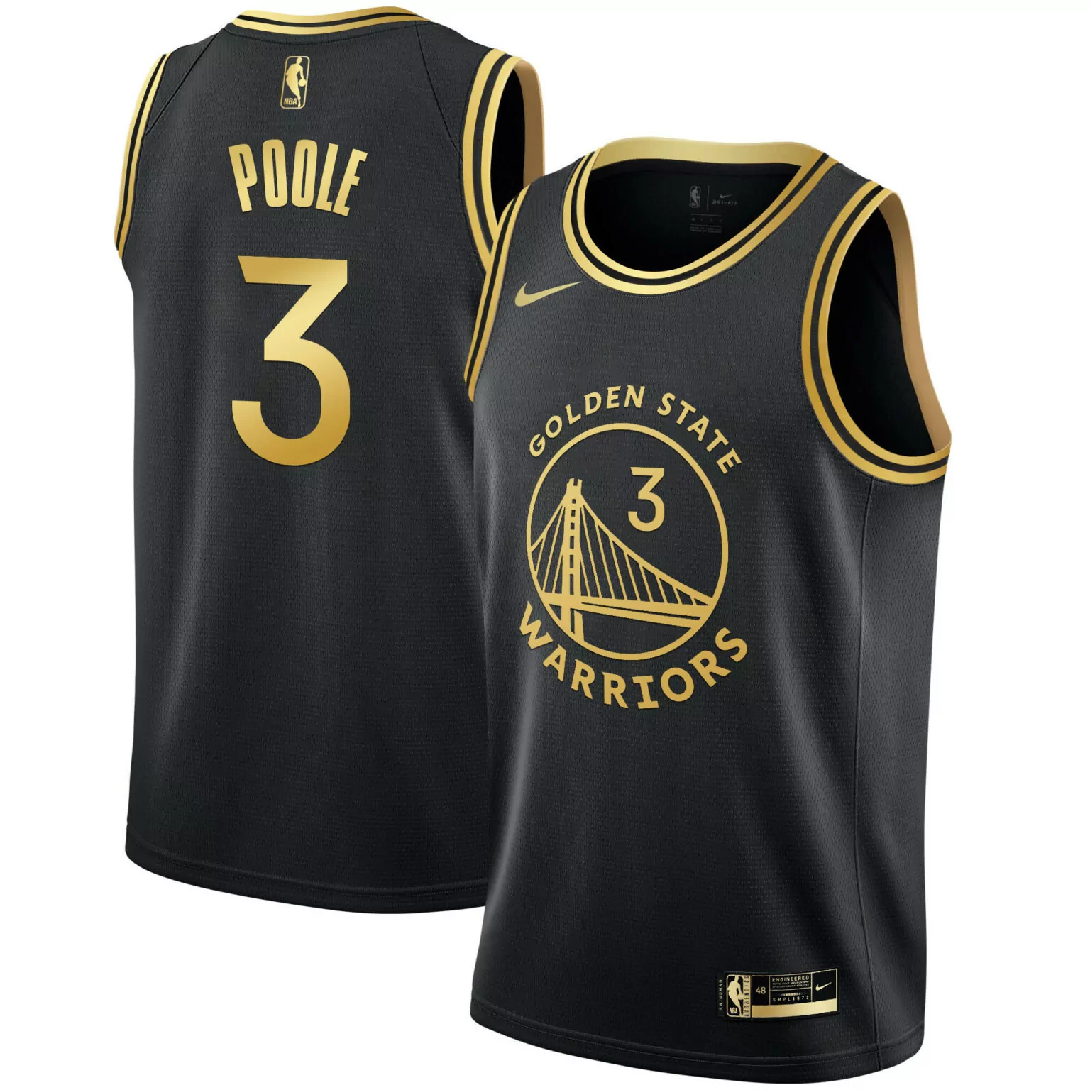 Jordan Poole 3 Jersey Black Golden State Warriors Men Player Gold All Stitched