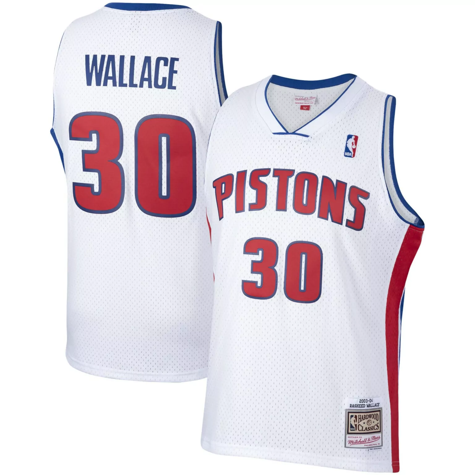 Rasheed Wallace 30 Pistons Jersey White 2003-04 Mitchell Ness Hardwood Classics Men