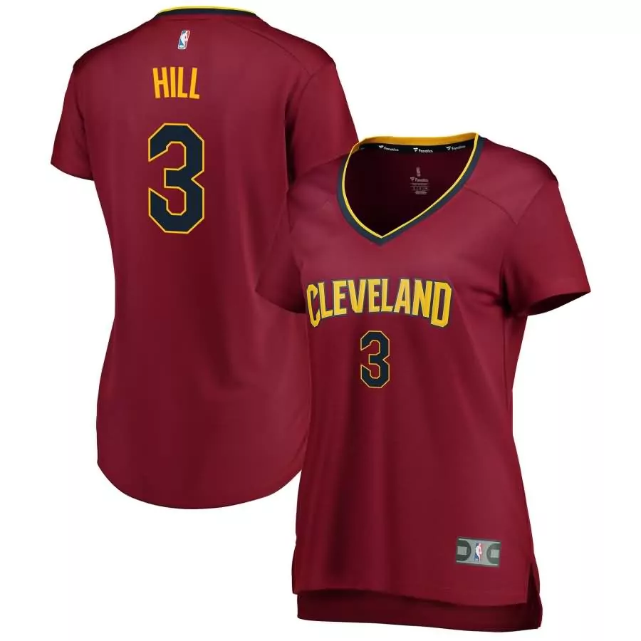 George Hill 3 Cleveland Cavaliers Jersey Maroon Women Yellow Navy Replica Icon