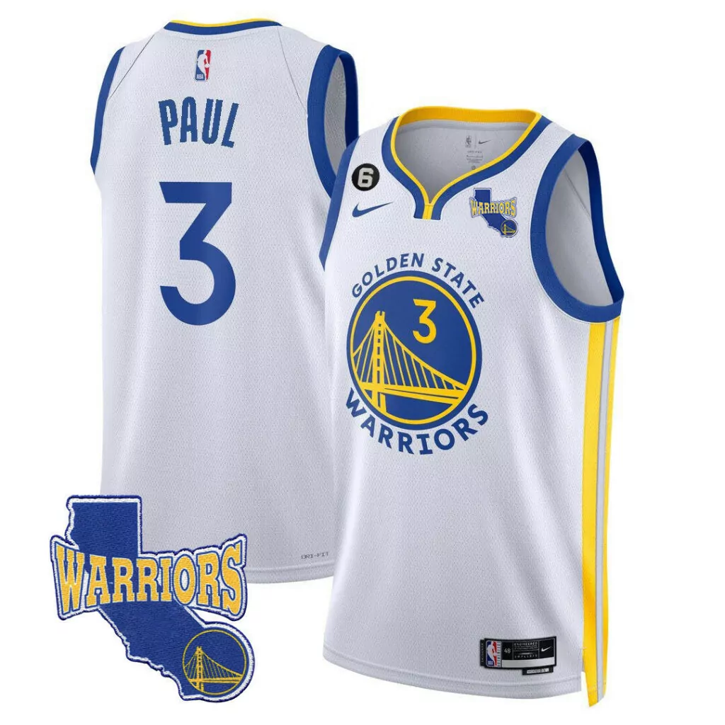 Chris Paul 3 Jersey White Golden State Warriors Men Swingman Blue Yellow All Stitched