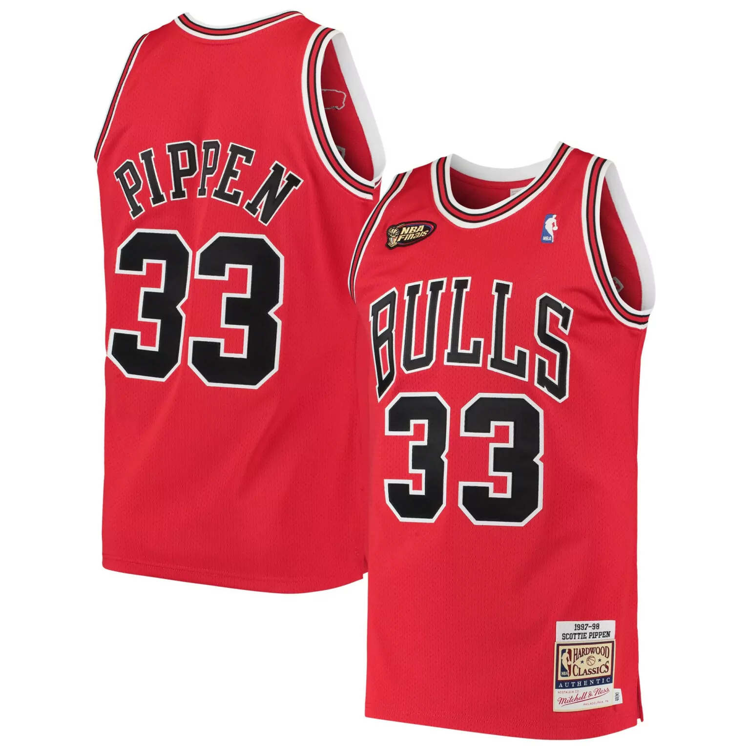Scottie Pippen 33 Chicago Bulls Jersey Red Hardwood Classics Finals 1997 Men Black