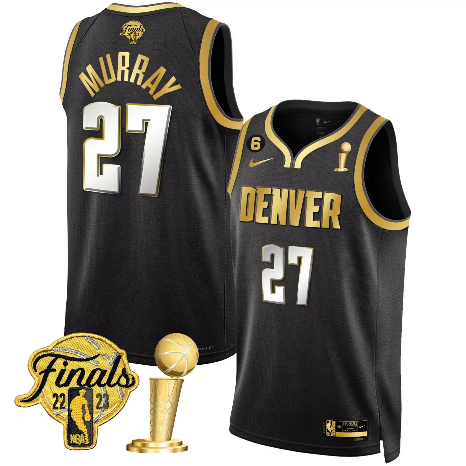 Jamal Murray 27 Denver Nuggets Jersey Black 2023 NBA Finals 2022 Men Alternate Gold