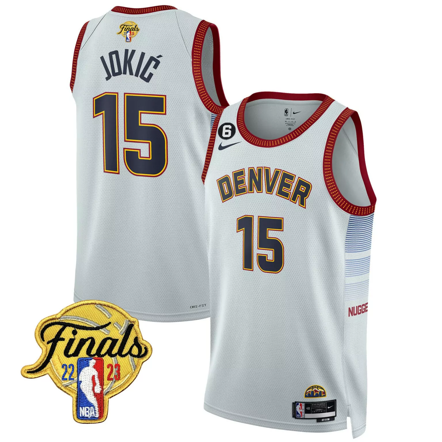 Nikola Jokic 15 Denver Nuggets Jersey White 2023 NBA Finals Men Maroon Navy Gold