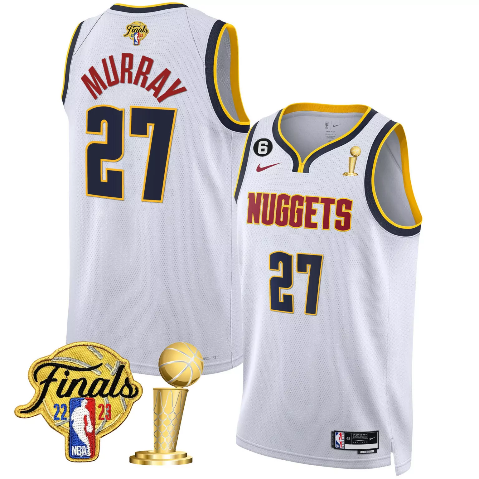 Jamal Murray 27 Nuggets Jersey White NBA Finals 2023 Men Navy Blue Gold All Stitched