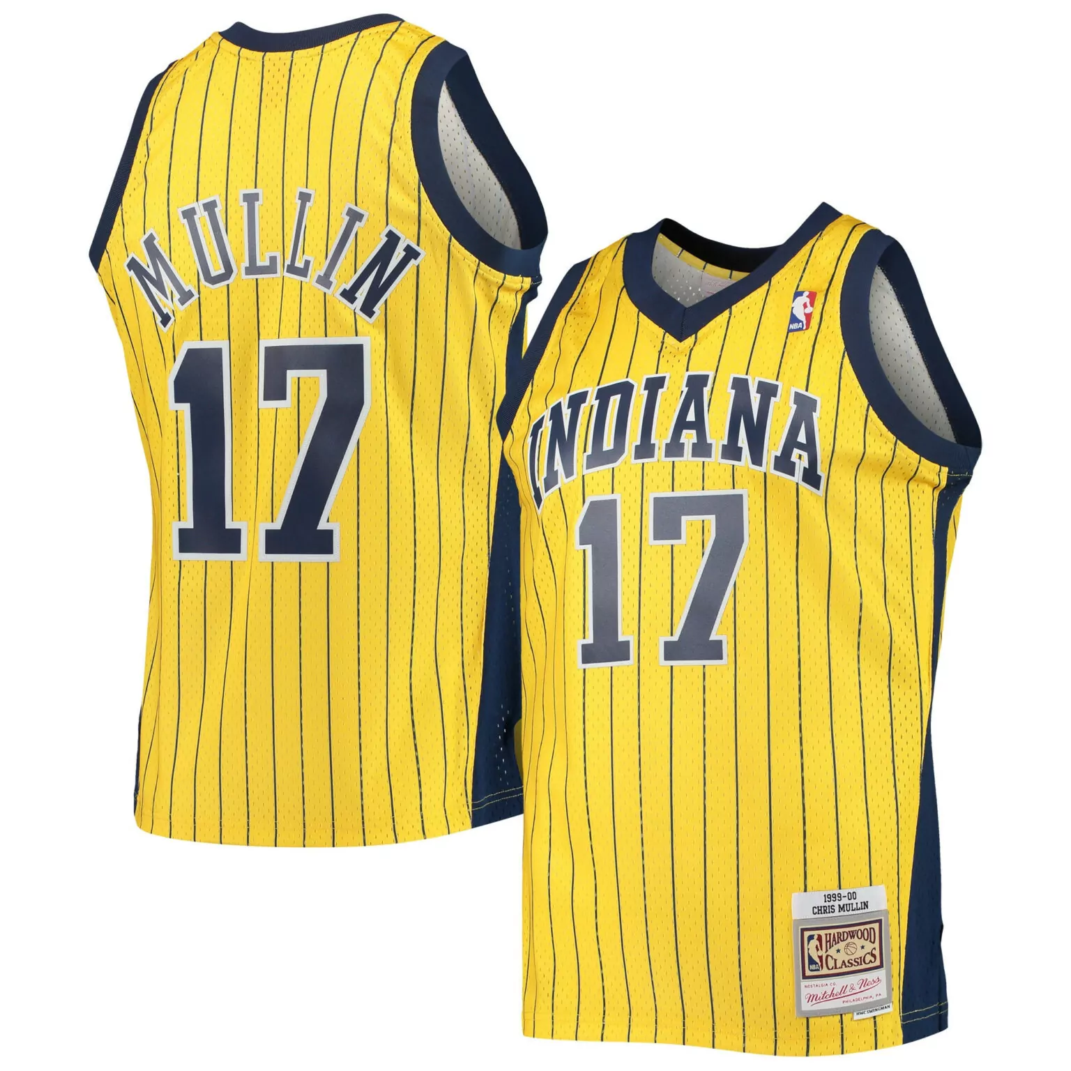 Chris Mullin 17 Indiana Pacers Jersey Yellow Hardwood Classics Men Navy Gray