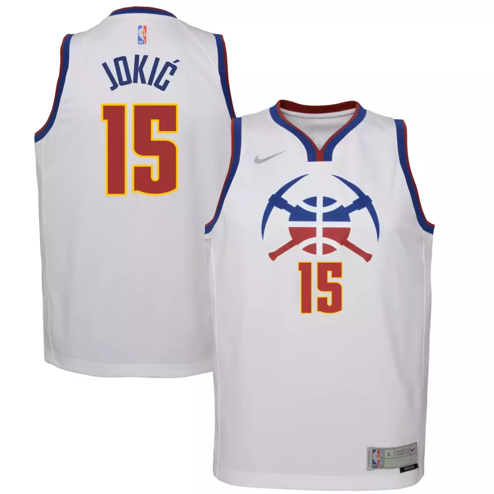 Nikola Jokic 15 Denver Nuggets Jersey White Men Icon Blue Red Yellow Swingman