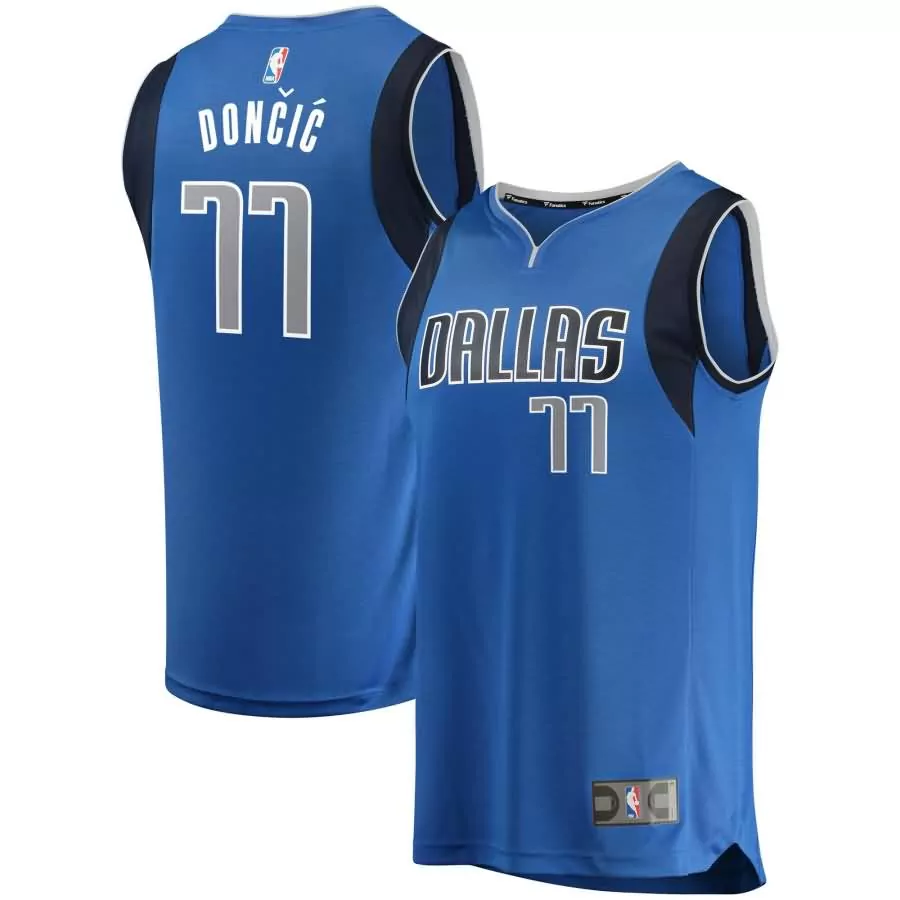 Luka Doncic 77 Dallas Mavericks Jersey Blue Men Dark White Gray Replica Icon
