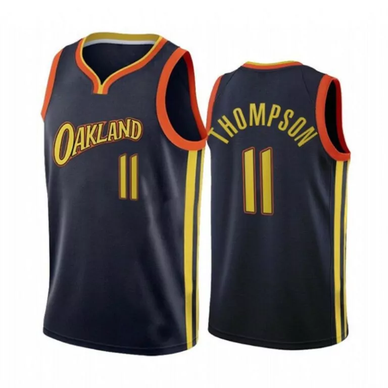 Klay Thompson 11 Oakland Jersey Navy Men Yellow Orange