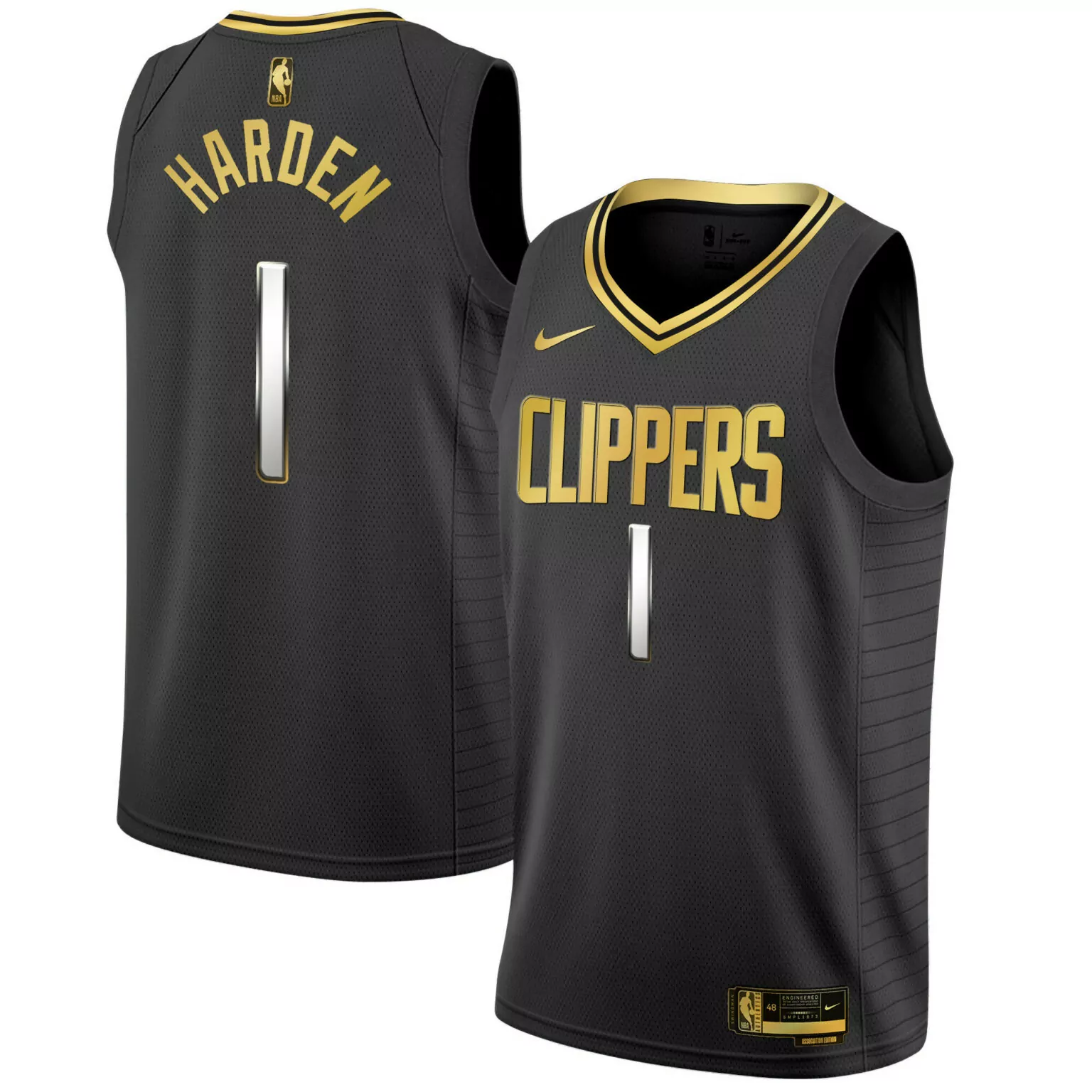 James Harden 1 Clippers Jersey Black Association Edition Men Standard Gold Swingman