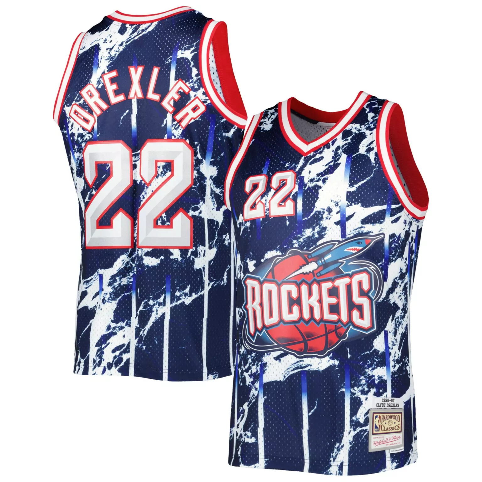 Clyde Drexler 22 Rockets Jersey Navy 1996-97 Hardwood Classics Men Custom Design