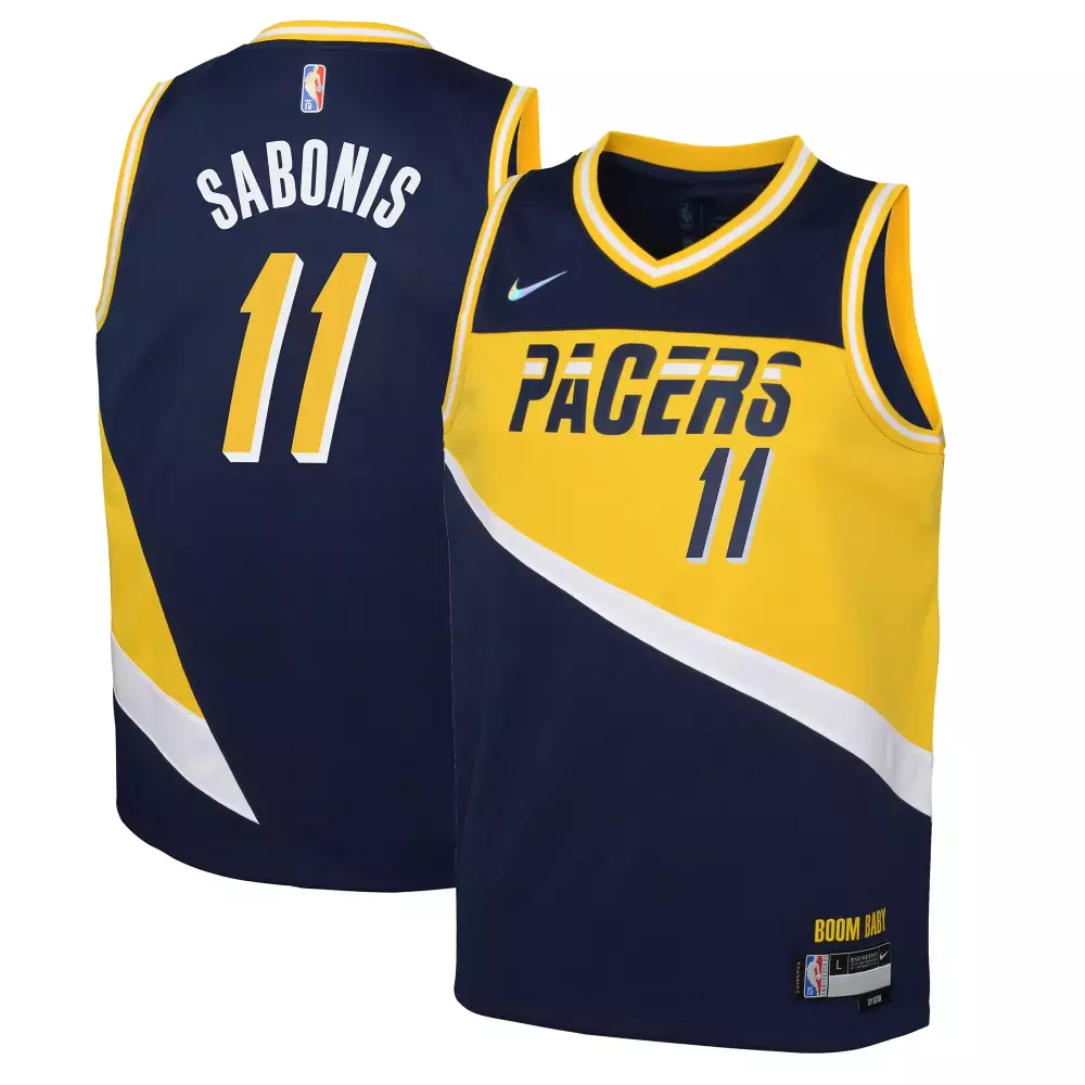 Domantas Sabonis 11 Pacers Jersey Navy Men NBA Split Design Yellow White Swingman