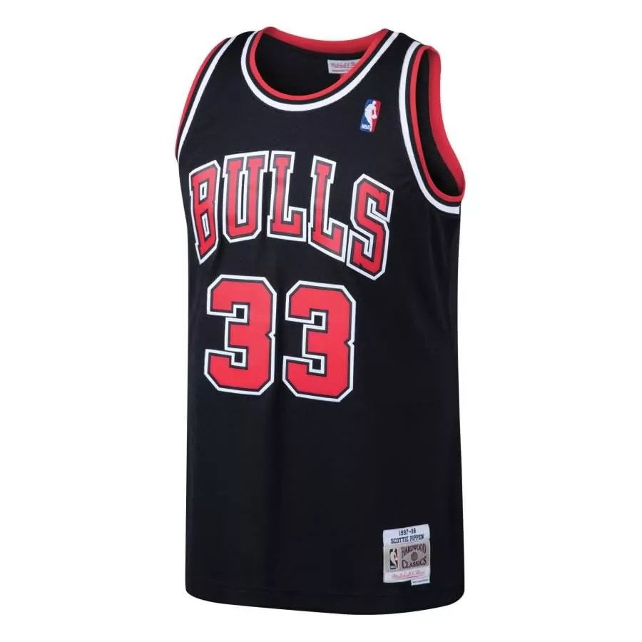 Scottie Pippen 33 Chicago Bulls Jersey Black Hardwood Classics Men Swingman Red White