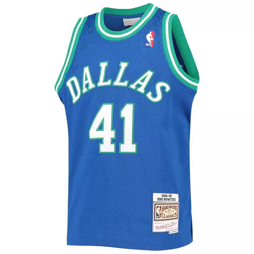 Dirk Nowitzki 41 Dallas Mavericks Jersey Blue 1998-99 Hardwood Classics Men Green
