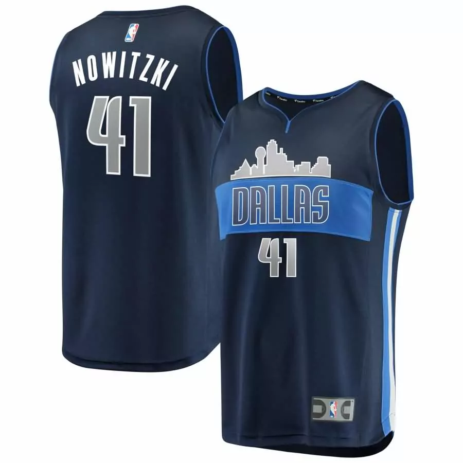 Dirk Nowitzki 41 Dallas Mavericks Jersey Navy Blue Men Gray White Replica Icon